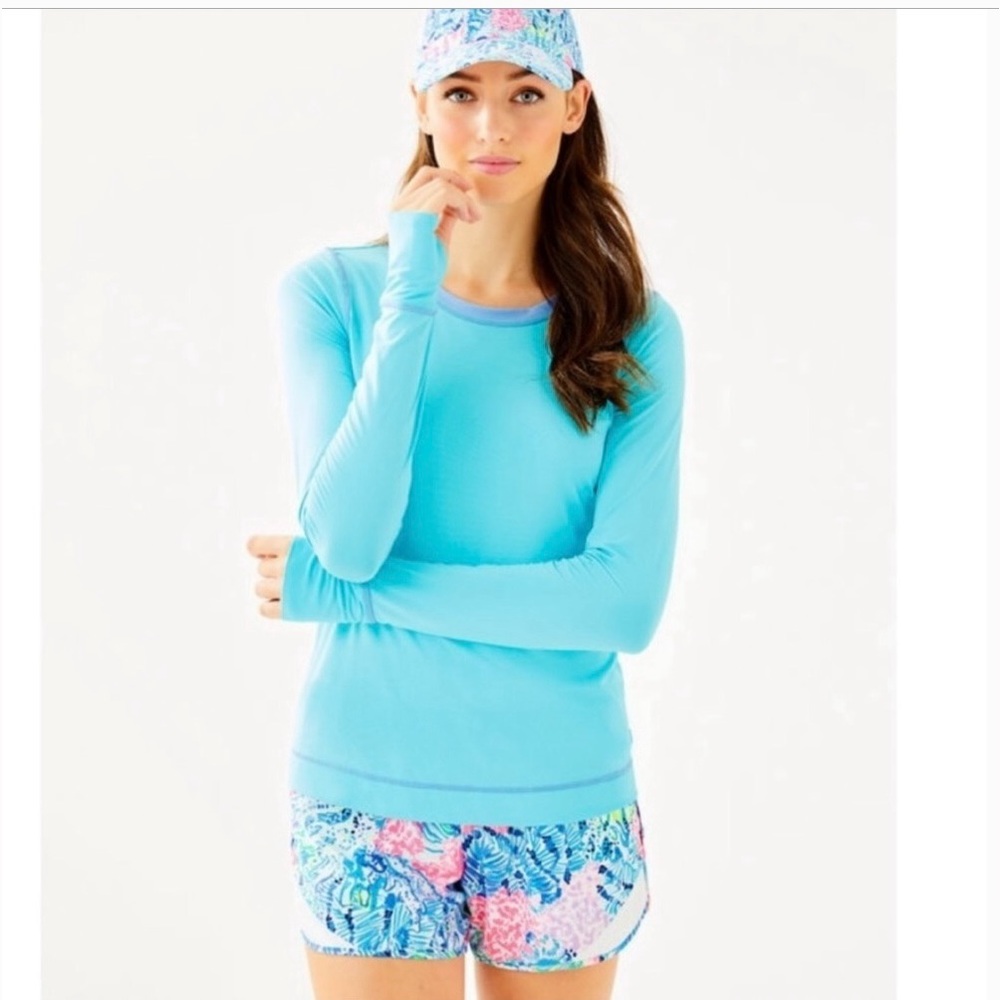Lilly Pulitzer Luxletic Sunguard Stretch Aqua Blue Swim Top Size XS
